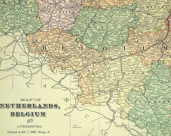 1901 Large Vintage Map of the Netherlands, Belgium, and Luxemburg