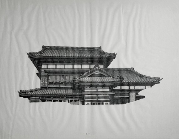 その他 Hunbnal Architectural Illustrators Paper Large Vintage Japanese Architectural Print on Parchment Paper From