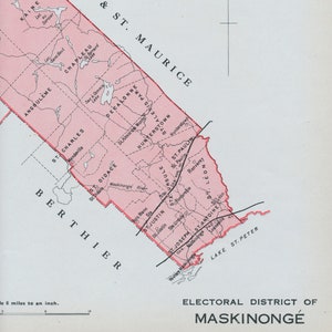 Ancienne carte de Maskinongé, Québec, Canada - Carte électorale vintage de 1915 - Série It's Where You Live - LDN