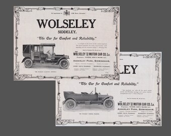 Vintage Ads for Wolseley Automobiles - Set of Two Rare 1930s Adverts - British Advertisement - Pre-World War II