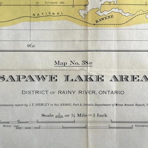1928 Große Karte von Sapawe Lake Gebiet, Distrikt Rainy River - Ontario Minengebiet - Algoma - Nipissing - Rainy River
