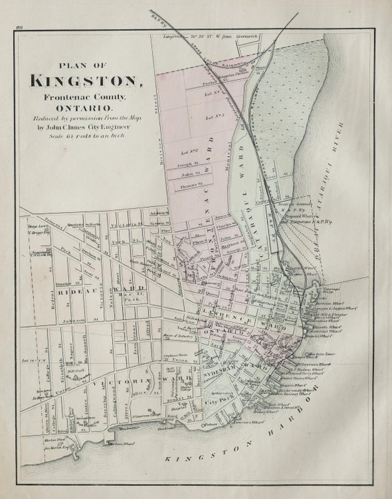 Map Of Kingston Ontario 1875 Rare Antique Map Of Kingston Ontario Canada Vintage | Etsy Singapore