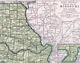 1940s Vintage Map of Missouri - Blue and Emerald Green Map