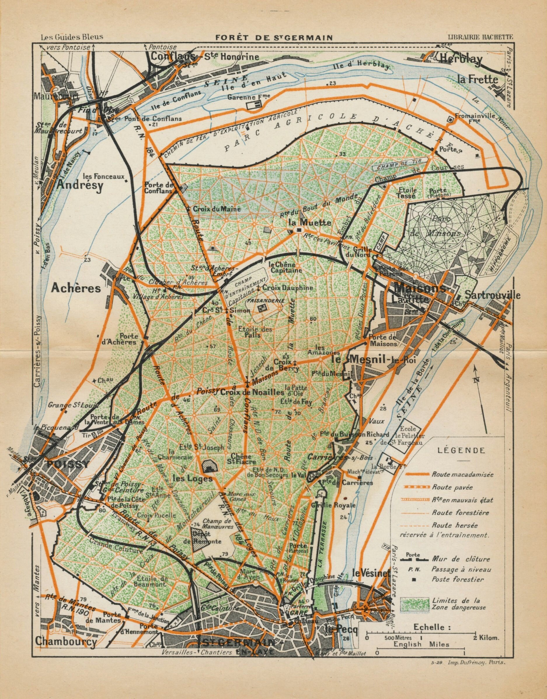 フランスアンティーク　MAP 1929 Antique Map of the Forest of Saint-germain, Paris - Etsy