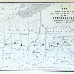 1901 Antike Schwarz-Weiß Bevölkerungskarte der USA von 1790 bis 1900