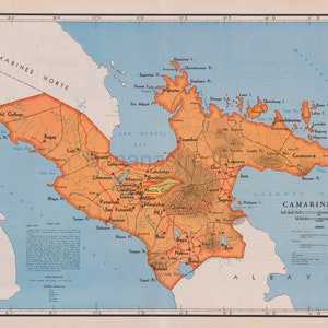 Camarines Sur, Philippinen - SELTENE große Vintage Karte von 1959 - Naga City - Pili - Tinambac - Caramoan - Garchitorena - Mt. Isarog