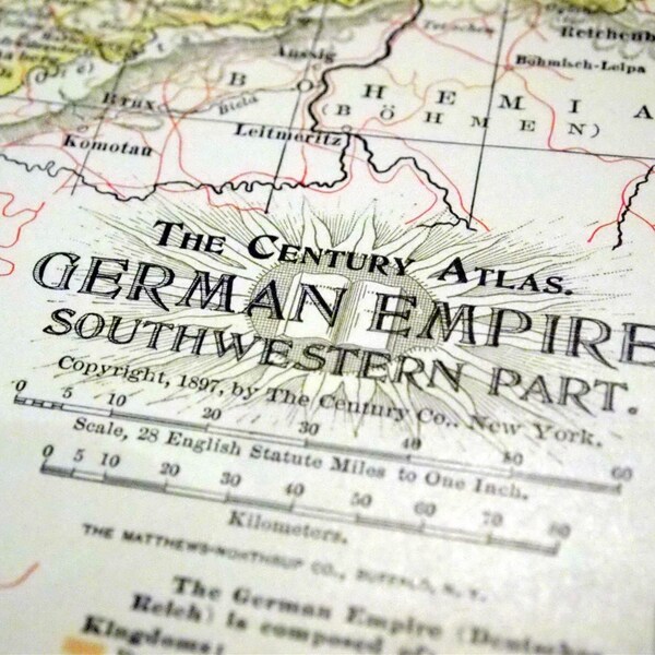 Antique Map of the German Empire, Southwestern Part - 1911 Century Atlas map