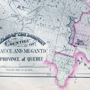 Carte ancienne de 1875 des comtés de la Beauce et de Mégantic, Québec, Canada - Rare carte coloriée à la main - LDN
