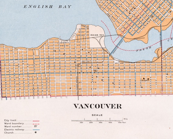 1915 Large Antique City Map Of Vancouver British Columbia Etsy Israel