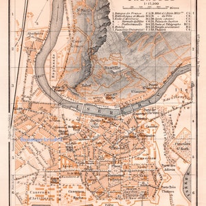 Antike Karte von Grenoble, Frankreich - Kleiner Stadtplan von 1907