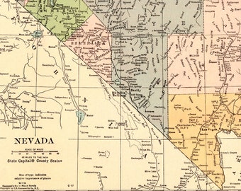 Antique Map of Nevada - Published 1919