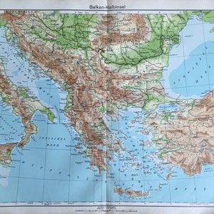 Carte ancienne de la péninsule des Balkans, 1930
