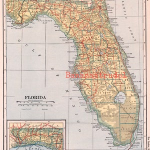 Ancienne carte de la Floride - Publiée en 1921