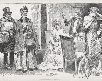 Antique Charles Dana Gibson Print -  Their Daughter in the City - Gibson Girls - Published 1907