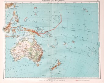 1930 Antique Map of Australia and Polynesia