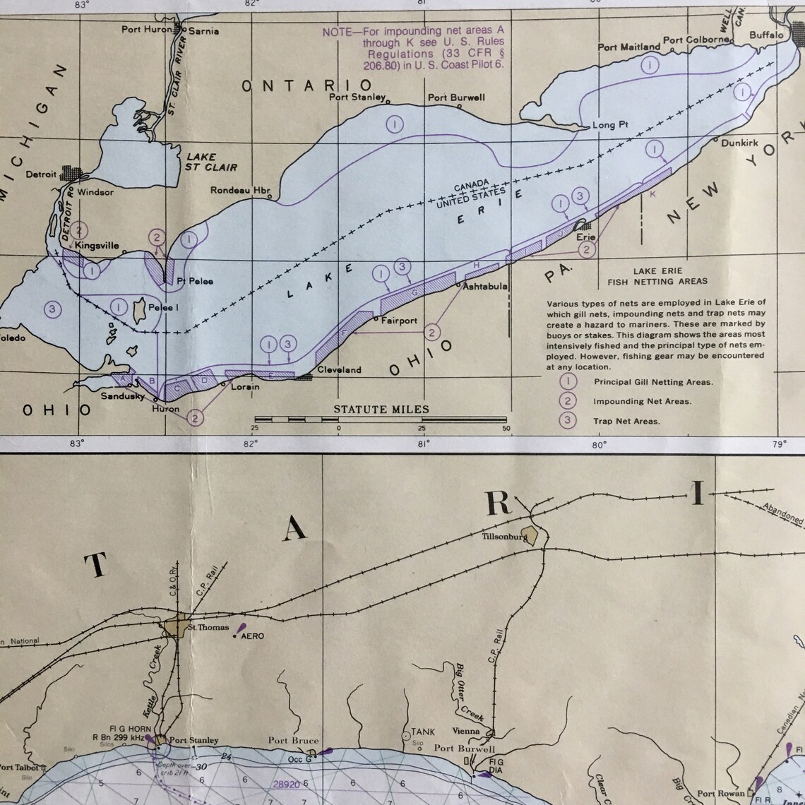 1956 Carte murale du lac Érié incl. Pelé Island Great Lakes Etsy