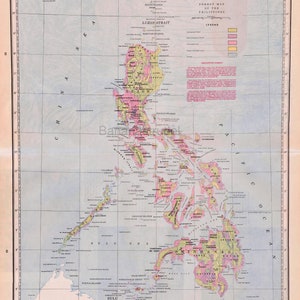 Philippinen - Waldkarte - SELTENE große Vintage Karte von 1959