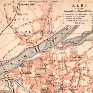 Antique Map of Albi, France - Small 1907 City Map