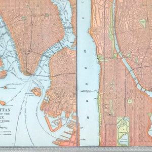 1904 Carte ancienne de Manhattan et d'une partie du Bronx - New York