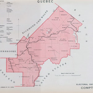 Ancienne carte de Compton, Québec, Canada - Carte électorale vintage de 1915 - Série It's Where You Live - LDN