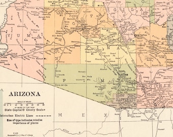 Antique Map of Arizona - Published 1919