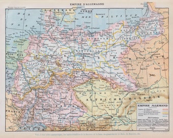 1898-1904 Antique Map of the German Empire - With Print on the German Military on Reverse