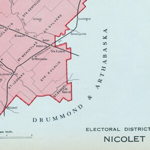 Ancienne carte de Nicolet, Québec, Canada - Carte électorale vintage de 1915 - Série It's Where You Live - LDN