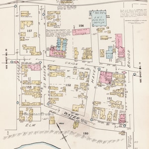 Carte vintage de Fredericton, Nouveau-Brunswick - Carte d'assurance-incendie de 1953 - Feuille 26 - Rivière Saint-Jean - Union - Hayes - Jaffrey