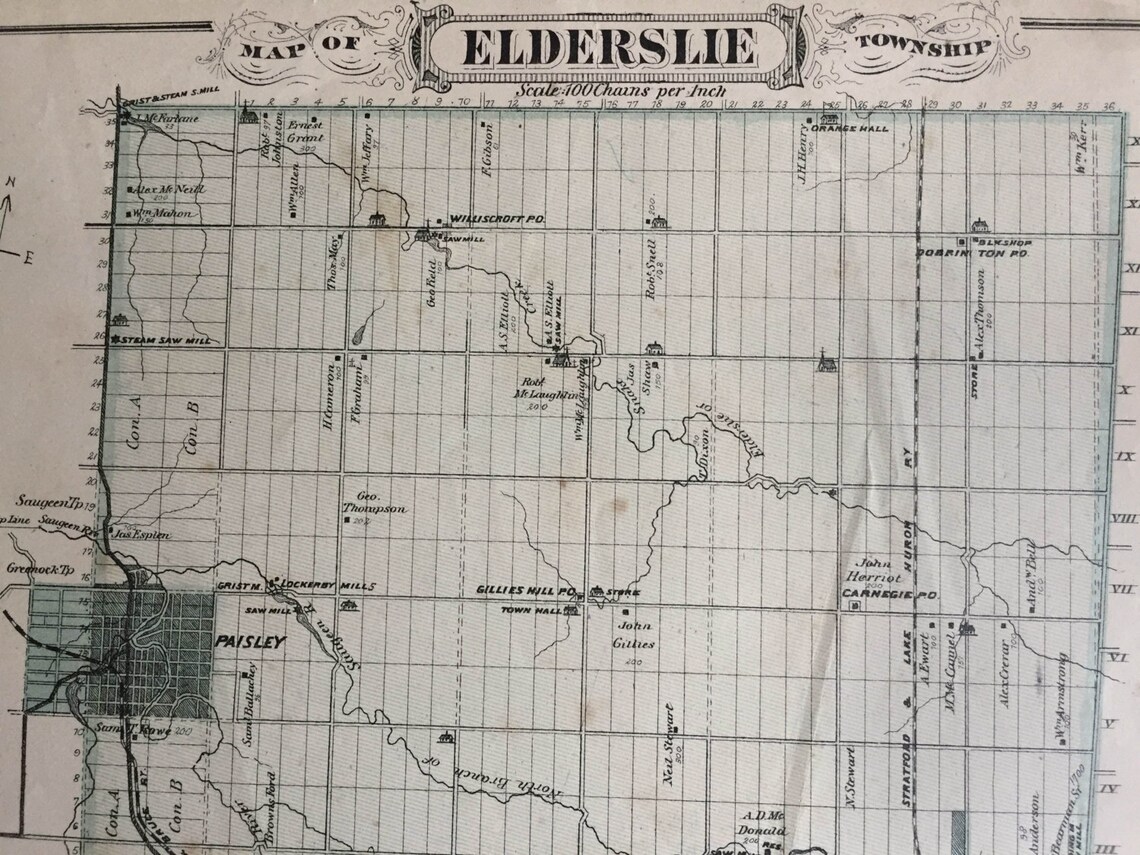 Antique Map of Arran and Elderslie Townships Bruce County Etsy