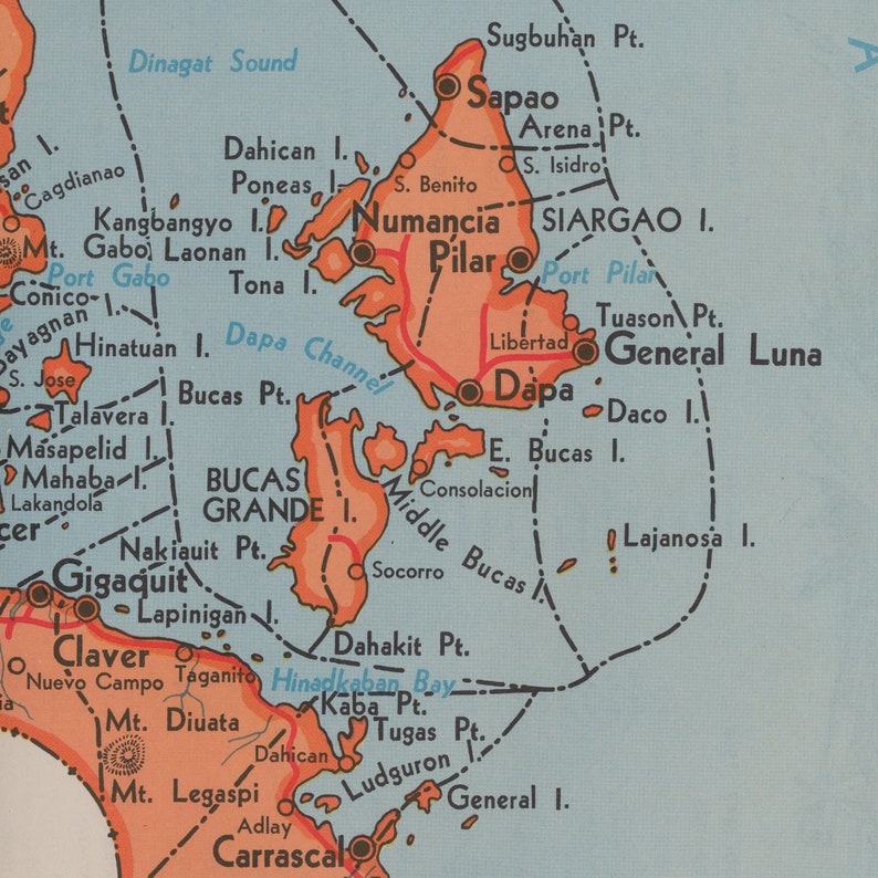 Surigao, Philippines - RARE Large Vintage 1959 Map - Mainit - Gigaquit ...