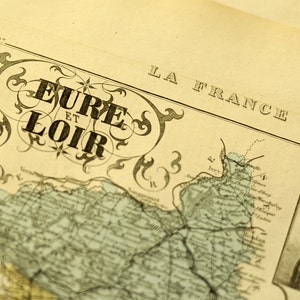 Antike Karte von Eure et Loir, Frankreich - 1883 Illustrierte Karte - Handgefärbt - Vintage Karte - Home Decor