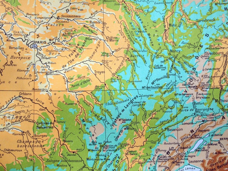 1923 Vintage Map of France Elevation hypsometric View Etsy