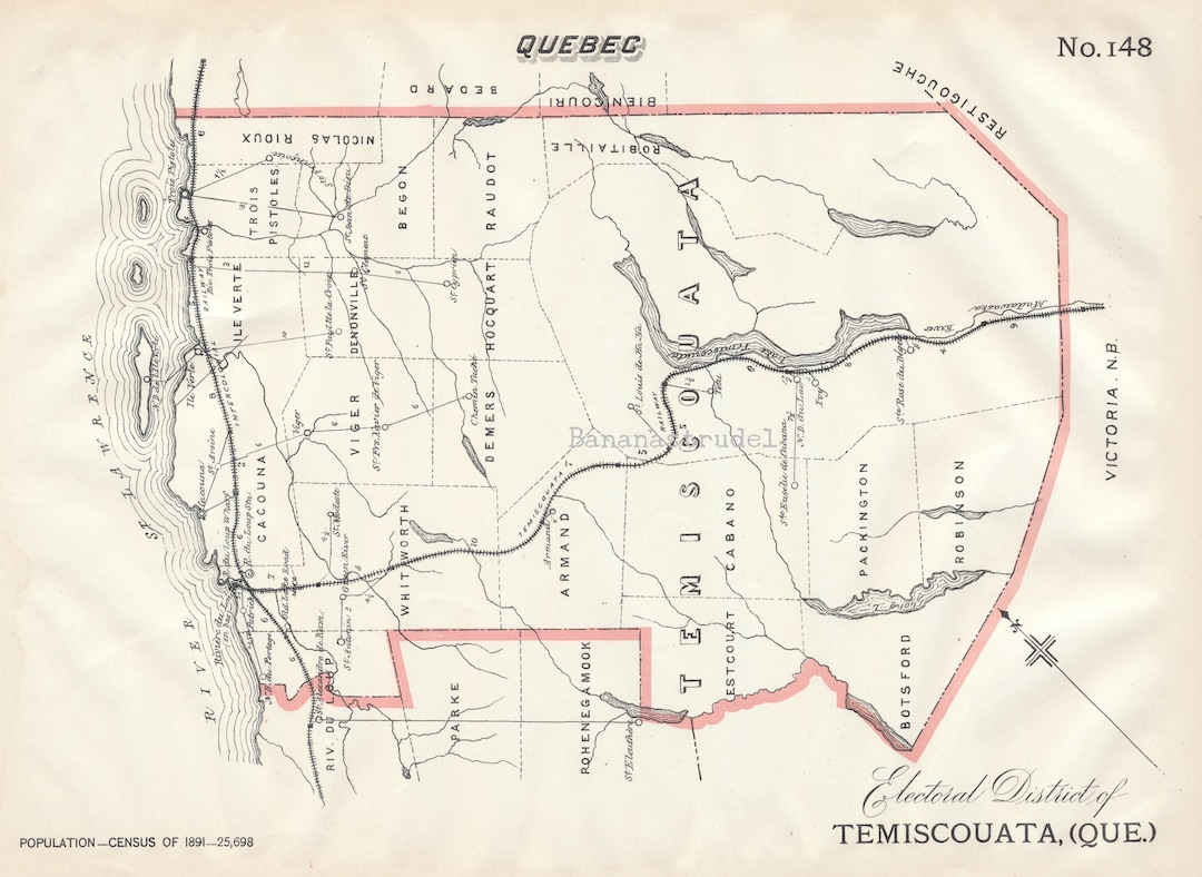 Antique Map of Temiscouata, Quebec Published 1895 Vintage Electoral Map