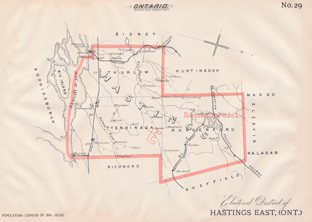 Antique Map of Hastings East, Ontario 1895 Electoral Map Belleville