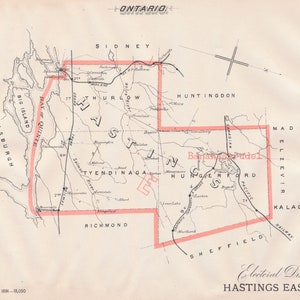 Antike Karte von Hastings East, Ontario - 1895 kurfürstliche Karte - Belleville - Shannonville - Bucht von Fünftes - Desoronto - Es ist, wo du lebst