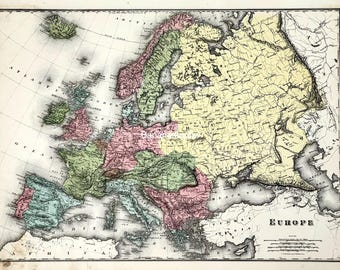 1880年製ヨーロッパ古地図 - 手彩色 - 希少な大型地図 - Etsy 日本
