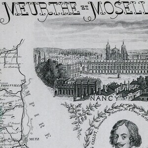 1883 Antike Karte von Meurthe-et-Moselle, Frankreich - Nancy - Vintage illustrierte Karte - handgefärbt - Wohnkultur