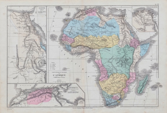 1873 年のアフリカのアンティーク地図 - エジプト - スエズ運河 - 北