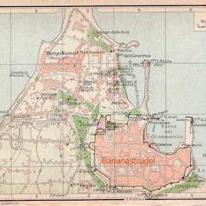 Antike Karte der Stadtmauern von Rhodos, Griechenland - Ägäis - Publiziert 1929