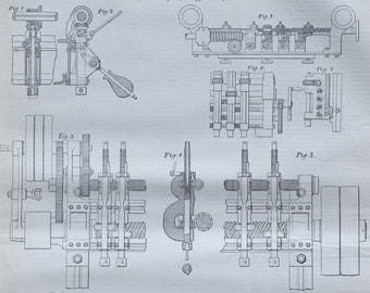 Antique Drilling Machine Engineering Print – 1878 Victorian Technical Illustration