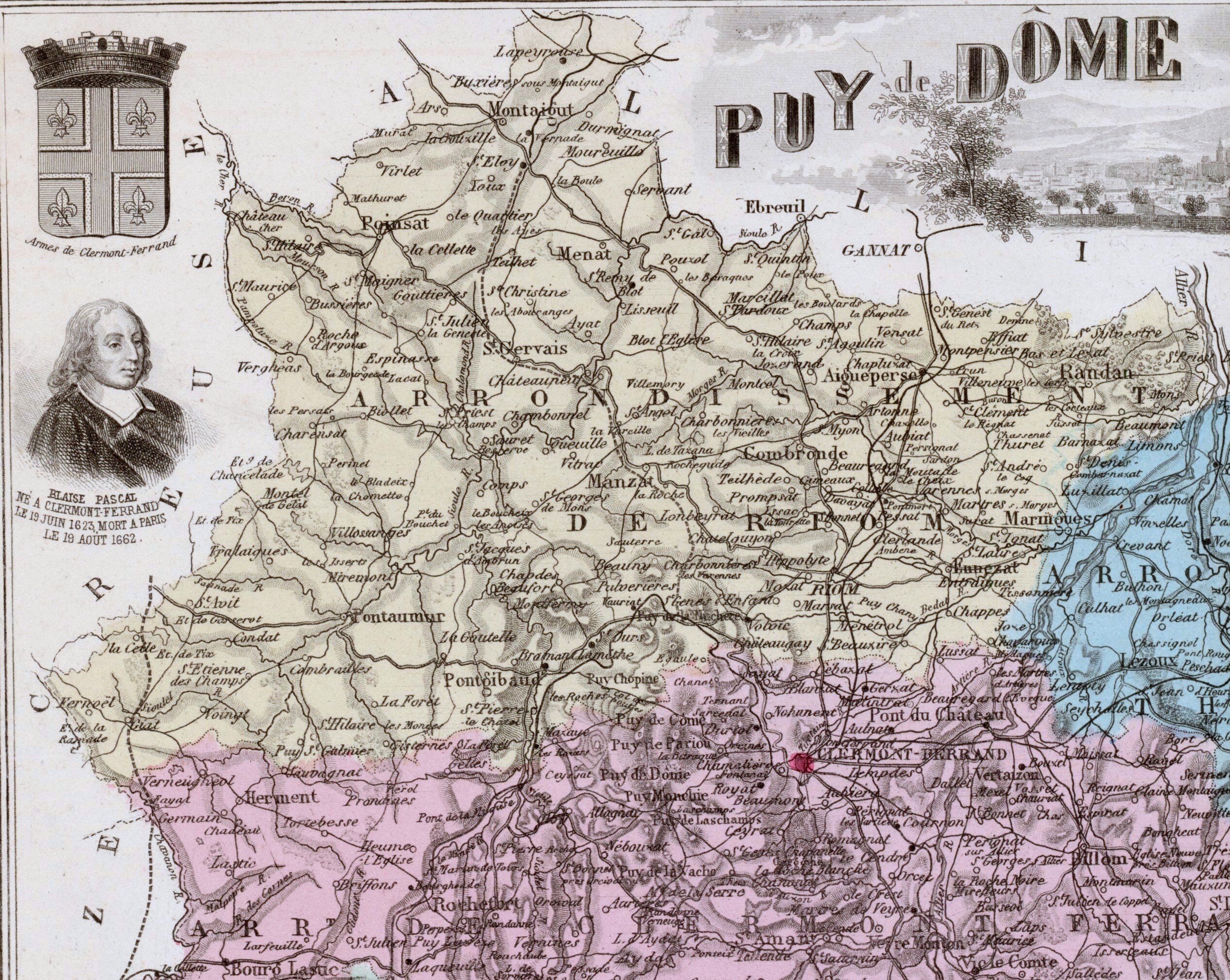 1883年版 フランス、ピュイ＝ド＝ドーム県のヴィンテージ地図