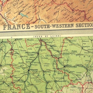 1922 Antike Karte von Frankreich - Südwestabschnitt - Antike Frankreichs Karte - Frankreichs Antike Landkarte