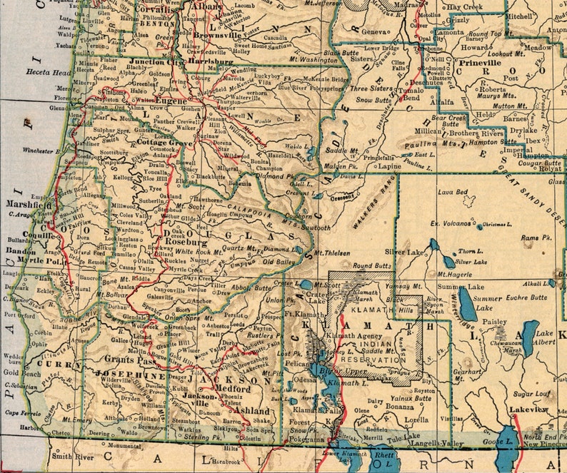 Antique Map of Oregon - Published 1921 - Etsy