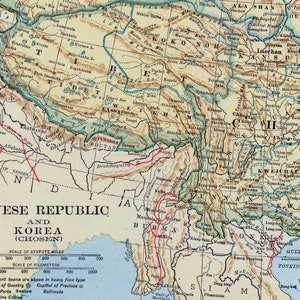 1921 Carte ancienne de la République chinoise et de la Corée - Tibet - Mongolie - Mandchourie - Sinkiang
