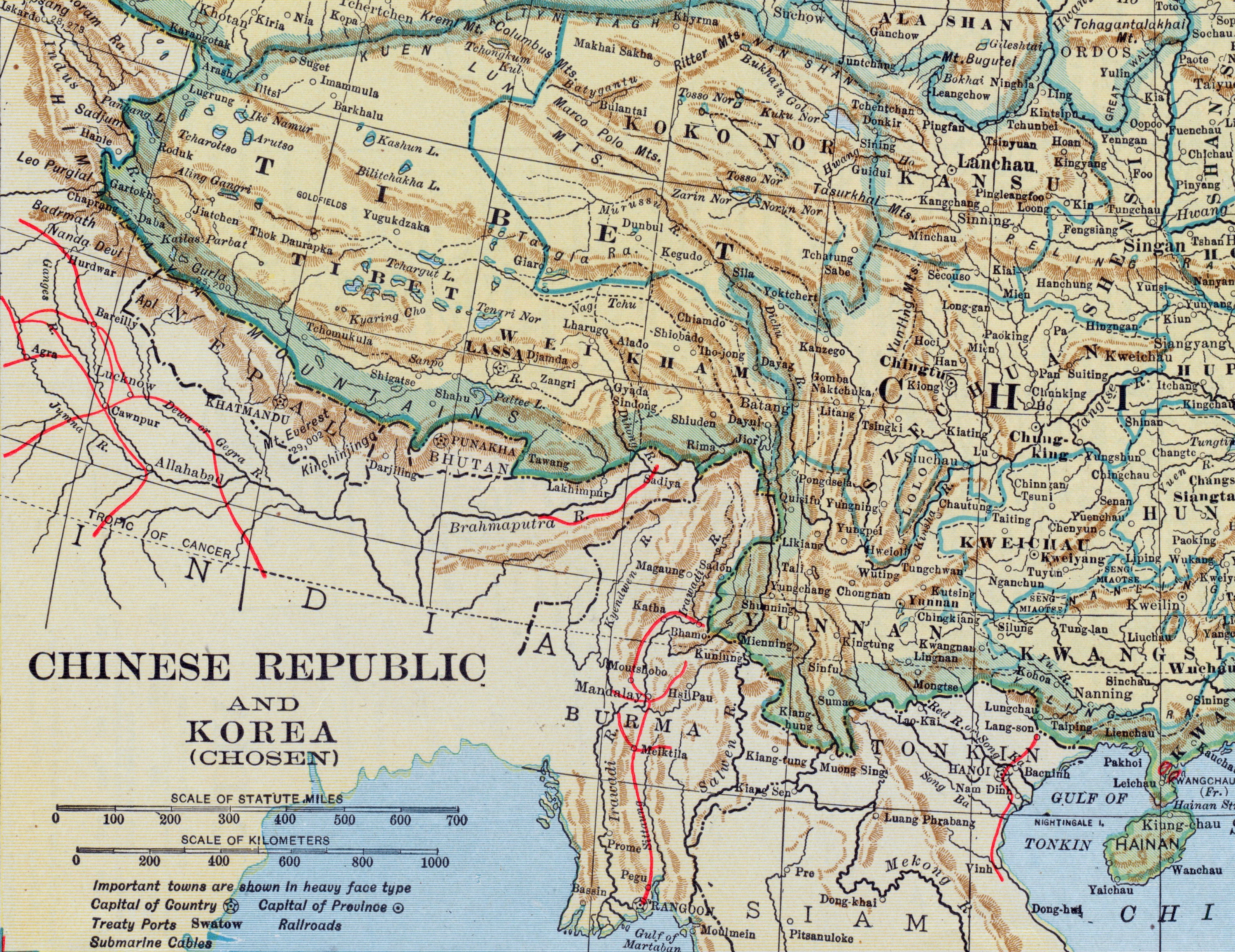 1921 Antique Map of the Chinese Republic and Korea - Tibet 1921 Antique Map of the Chinese Republic and Korea - Tibet