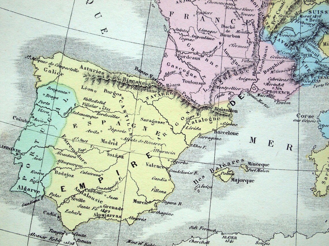 1873 Antique French Map of Europe in 1453-1558 the Era of | Etsy