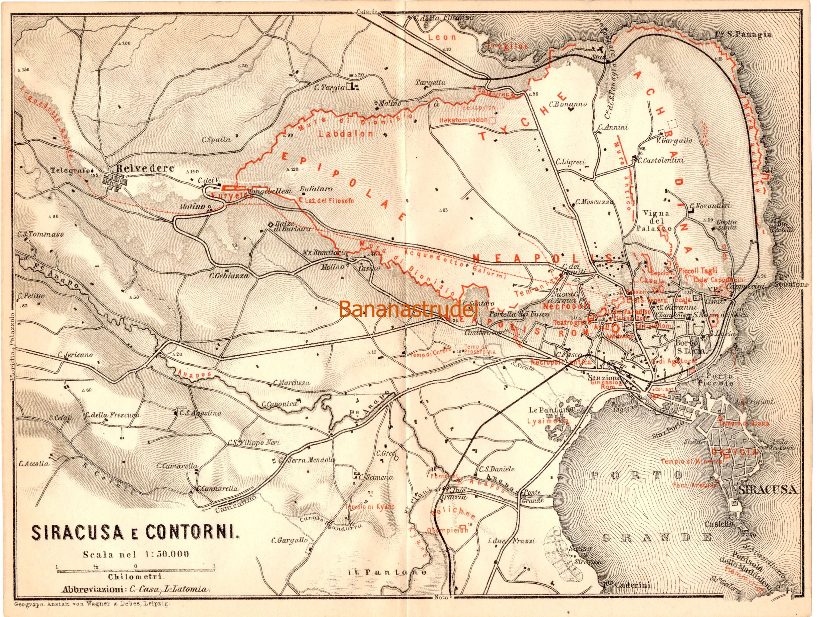 イタリアのシラクサとその周辺の古地図 - 1883 年発行 - Etsy 日本