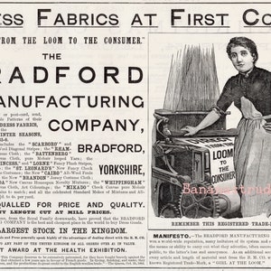 Antique Dress Fabrics Advertisement - from 1885 - Bradford Manufacturing Company - Direct from the Loom to the Consumer