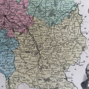 1883 Antike Karte von Creuse, Frankreich - Handgefärbt - Vintage illustrierte Karte - Wohnkultur