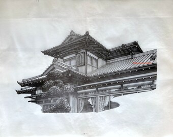 Large Japanese Architectural Print on Parchment Paper - 1977 Vintage Print on House Design - Plate 26